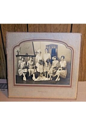 Vintage Framed Black & White Bridal Party Photo 1920s Or 30s Illinois 12x 11 1/4